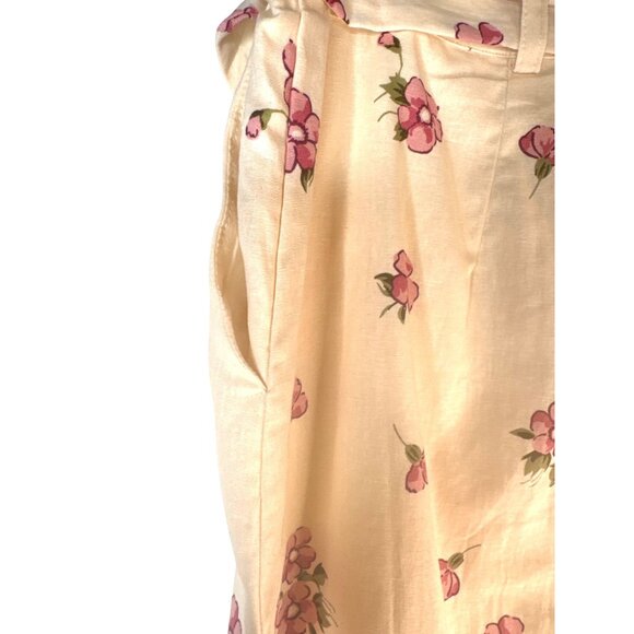 2/$30 Princess Highway Size US 8 Floral Linen Blend Skirt W/ Belt Cream & Pink - Picture 13 of 16